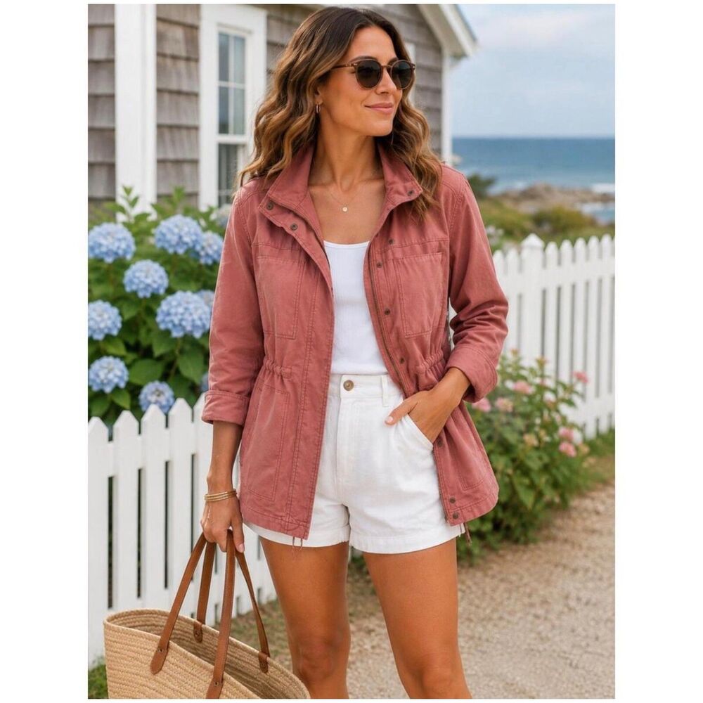 Old Navy Dusty Rose Pink Lightweight Drawstring-Waist Utility Safari Jacket XL - Picture 4 of 10